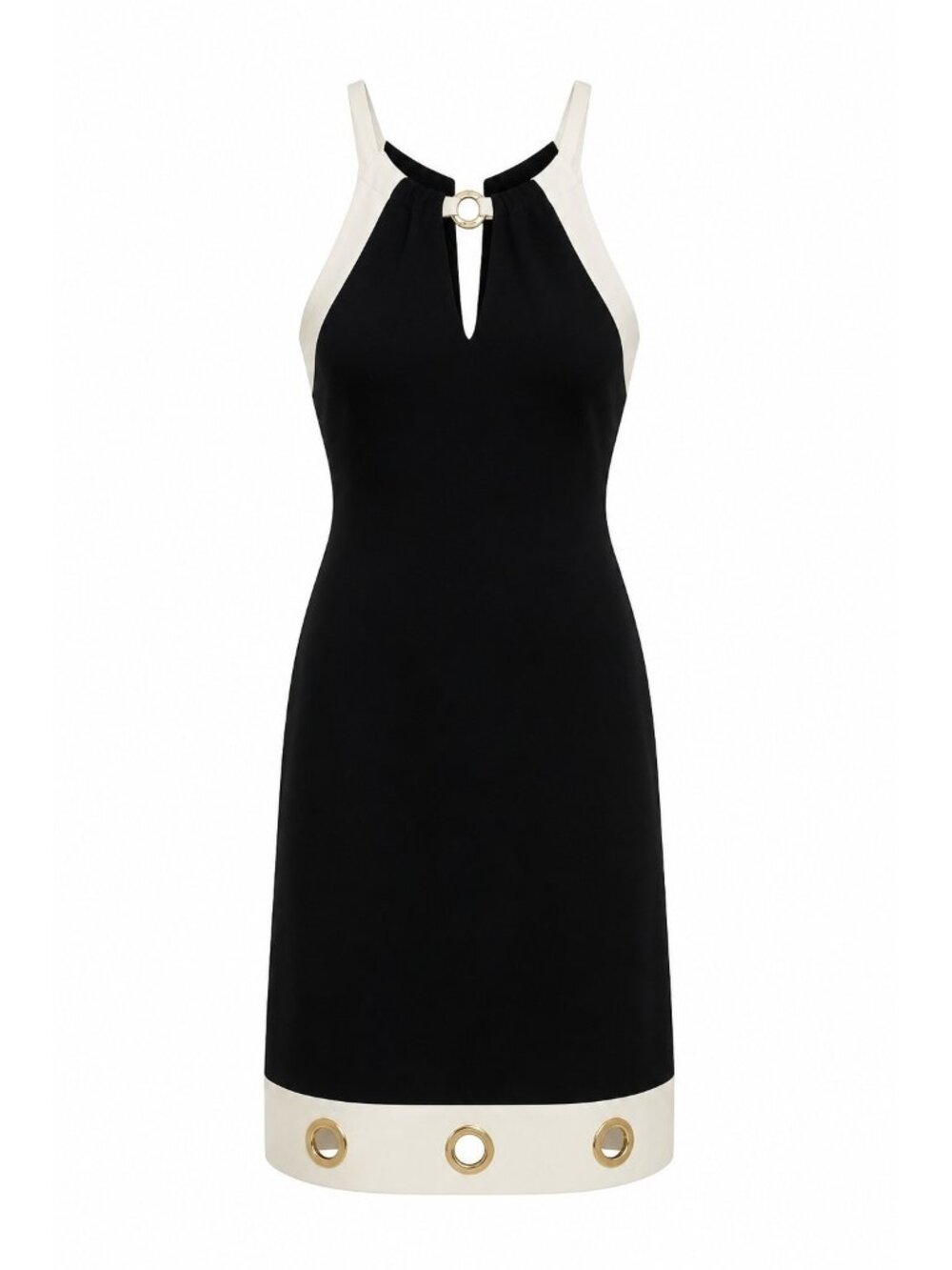 Joseph Ribkoff Halter Neck Midi Dress Navy blue white Gold Grommets Nautical 6